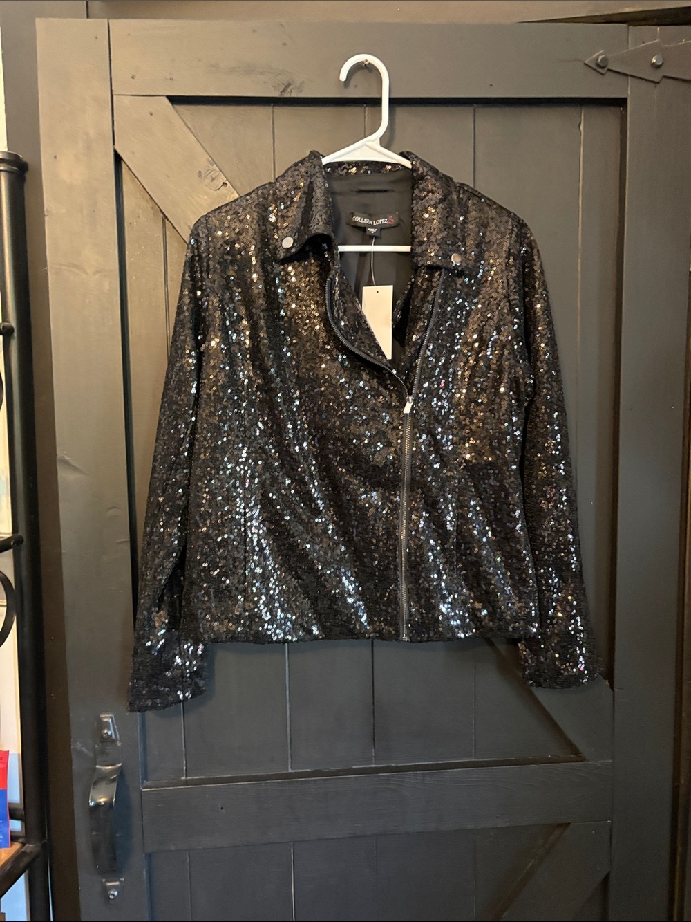 Colleen Lopez Black Sequin Zip Jacket